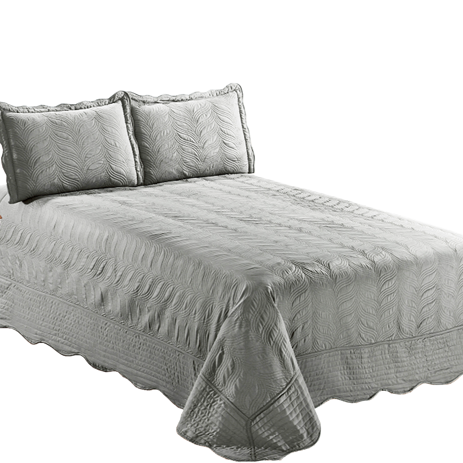 CUBRECAMA MALLORCA 2 PLAZAS GRIS QUILT BORDADO VERSAILLES LISO - 1