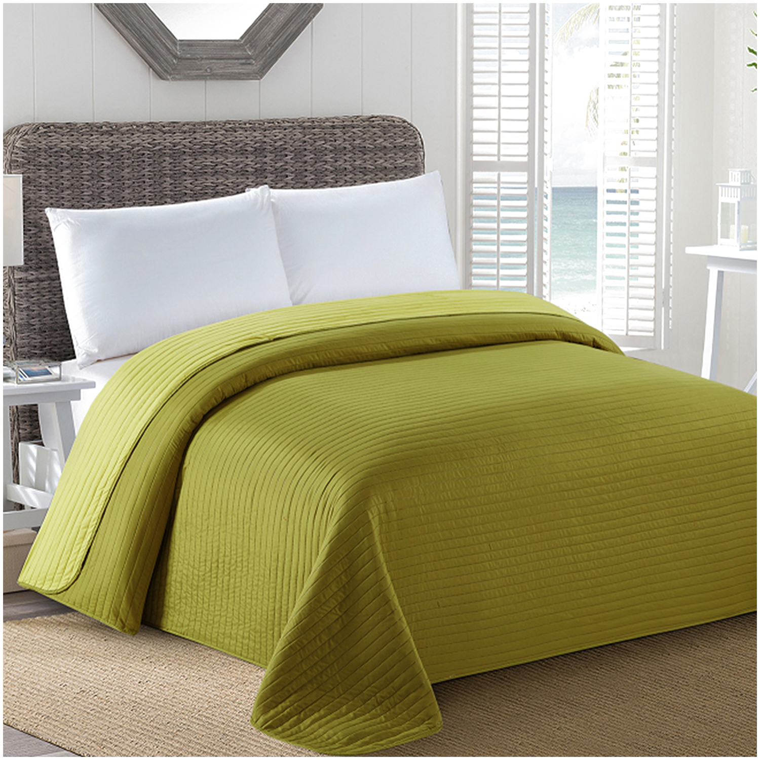 COBERTOR CALIFORNIA PISTACHO BICOLOR REVERSIBLE SIN FUNDAS 2 PLAZAS - 4