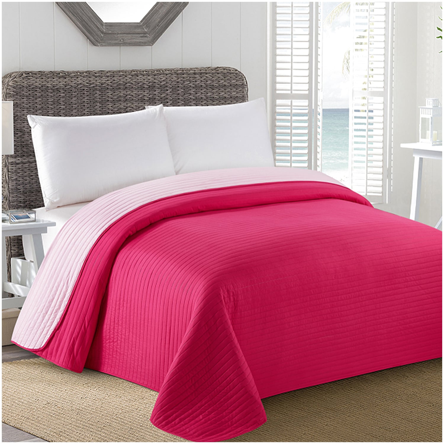 COBERTOR CALIFORNIA MAGENTA BICOLOR REVERSIBLE SIN FUNDAS 2 PLAZAS - 4