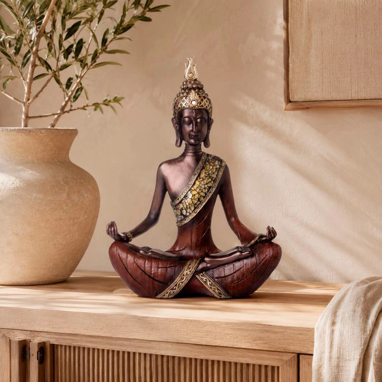 FIGURA DECORATIVA BUDA PADMASANA MUDRA CAOBA