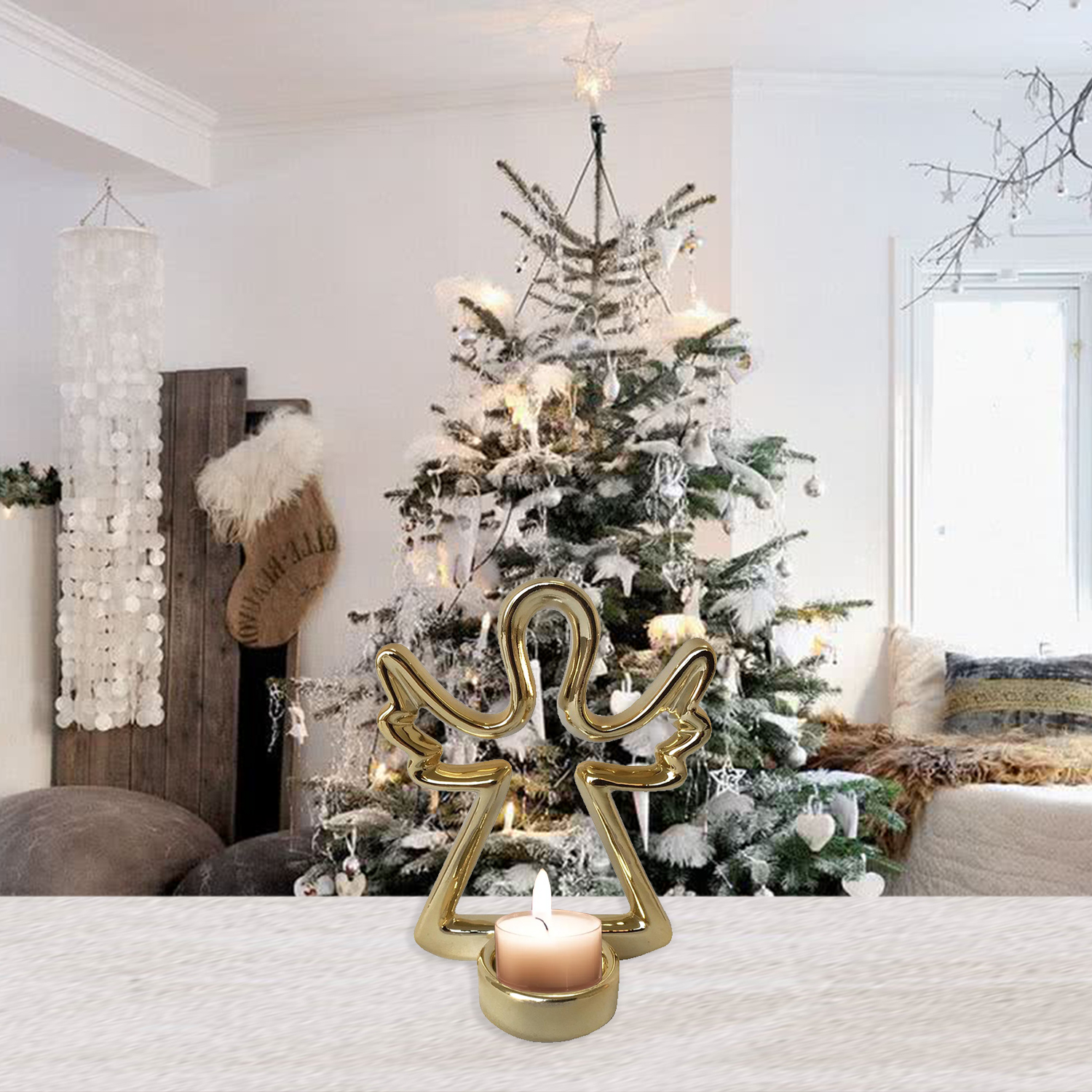PORTAVELA DECORATIVO ANGEL NAVIDEÑO GOLD - 2