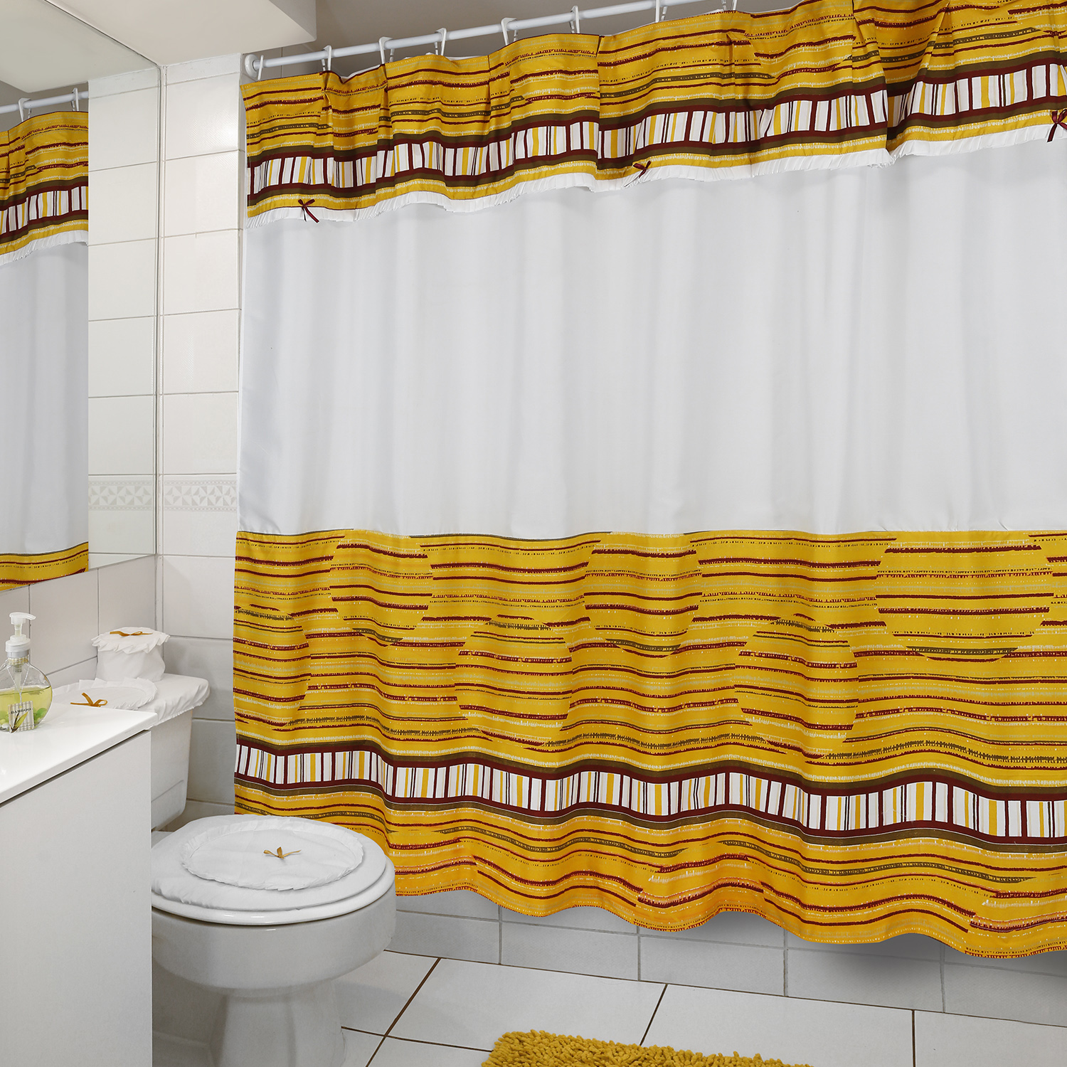 JUEGO DE CORTINA PARA BAÑO BARRAS MOSTAZA 6 PIEZAS - 4