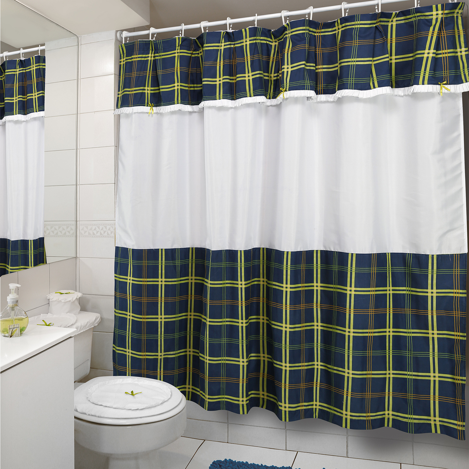 JUEGO DE CORTINA PARA BAÑO ESCOCES PISTACHO 6 PIEZAS - 4