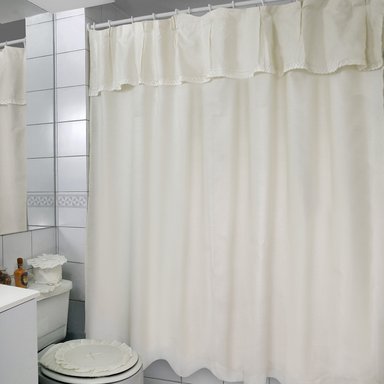 JUEGO DE CORTINA PARA BAÑO BRODERIE AMANDA 6 PIEZAS BEIGE - 4