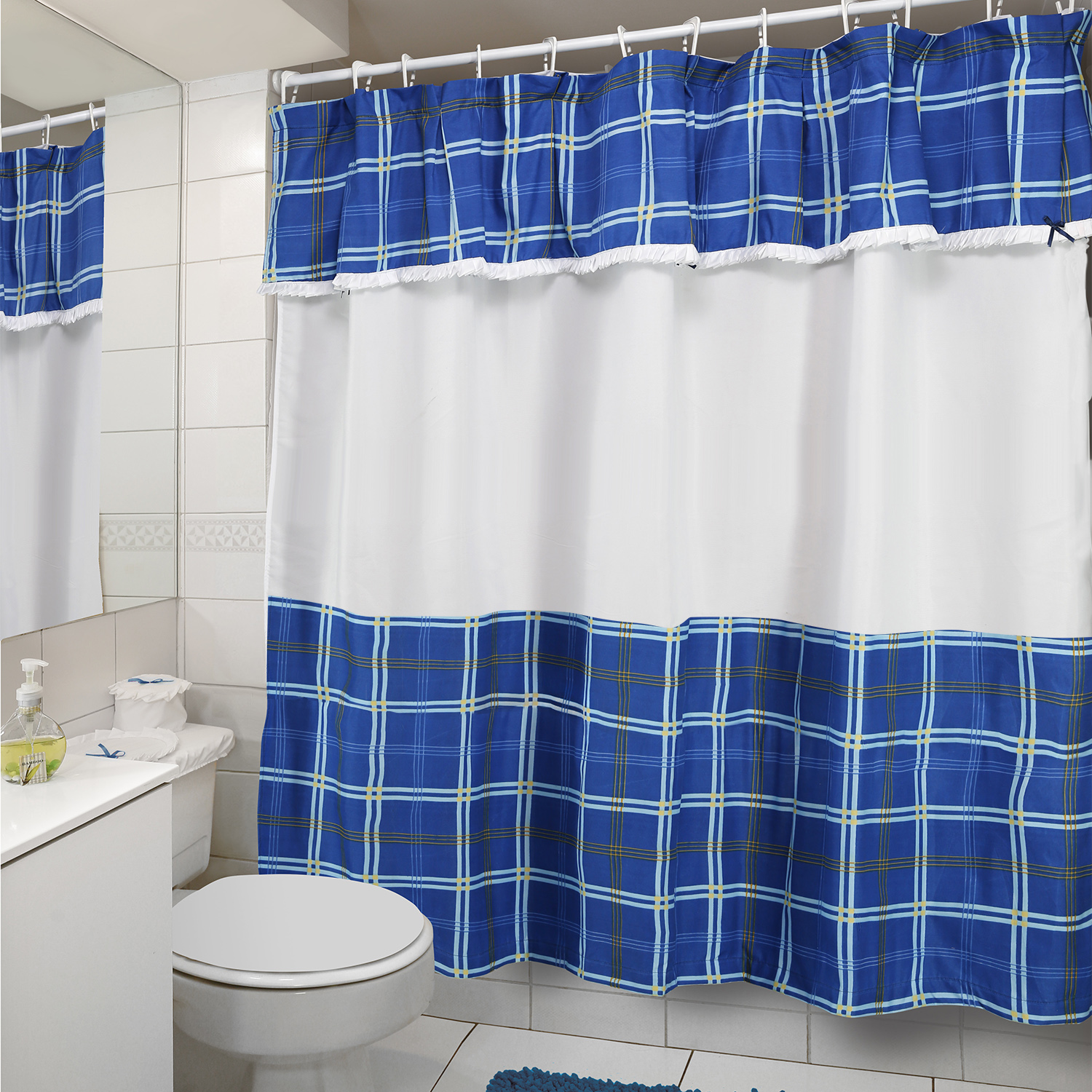 JUEGO DE CORTINA PARA BAÑO ESCOCES AZULINO 6 PIEZAS - 4