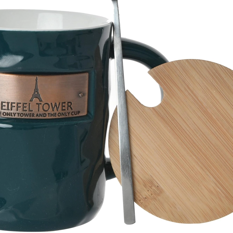 TAZÓN DECORATIVO EIFFEL CON TAPA Y CUCHARA VERDE OSCURO - 3