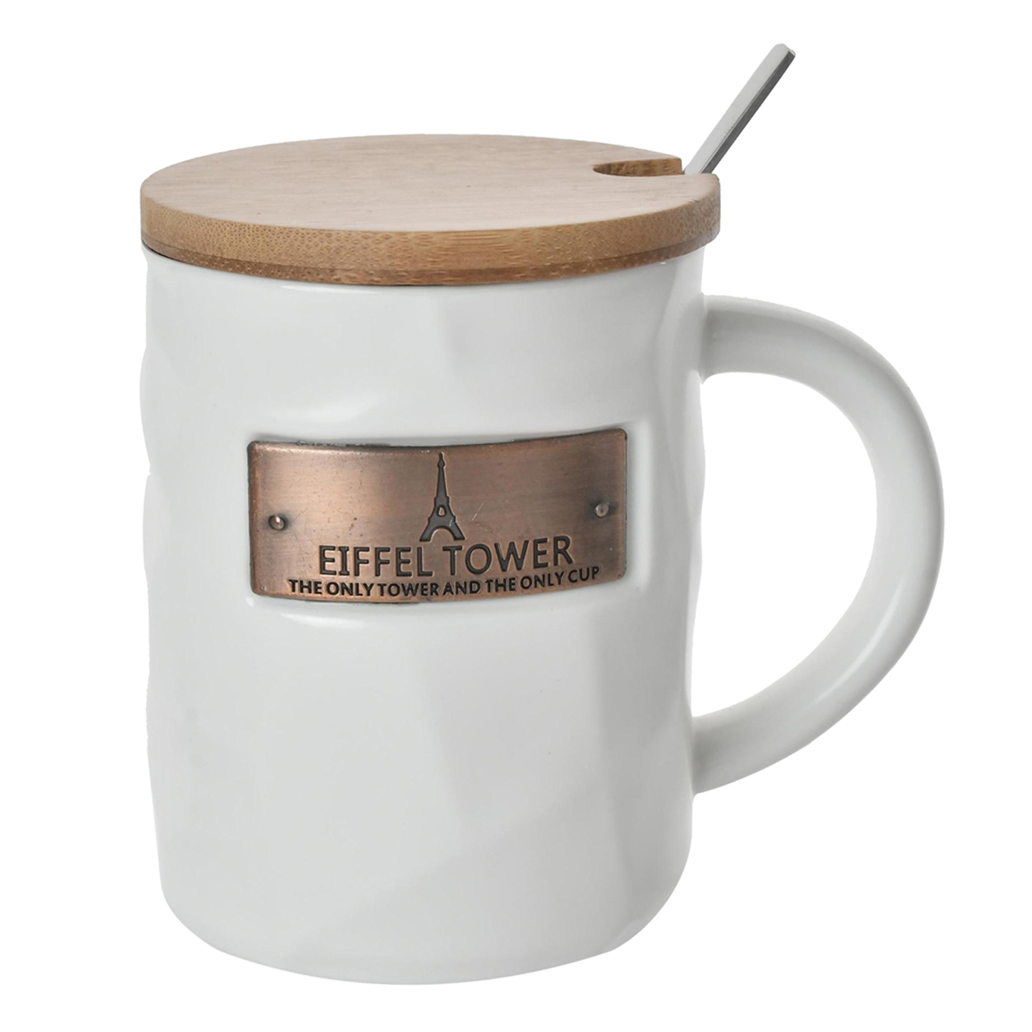 TAZÓN DECORATIVO EIFFEL CON TAPA Y CUCHARA BLANCO - 1