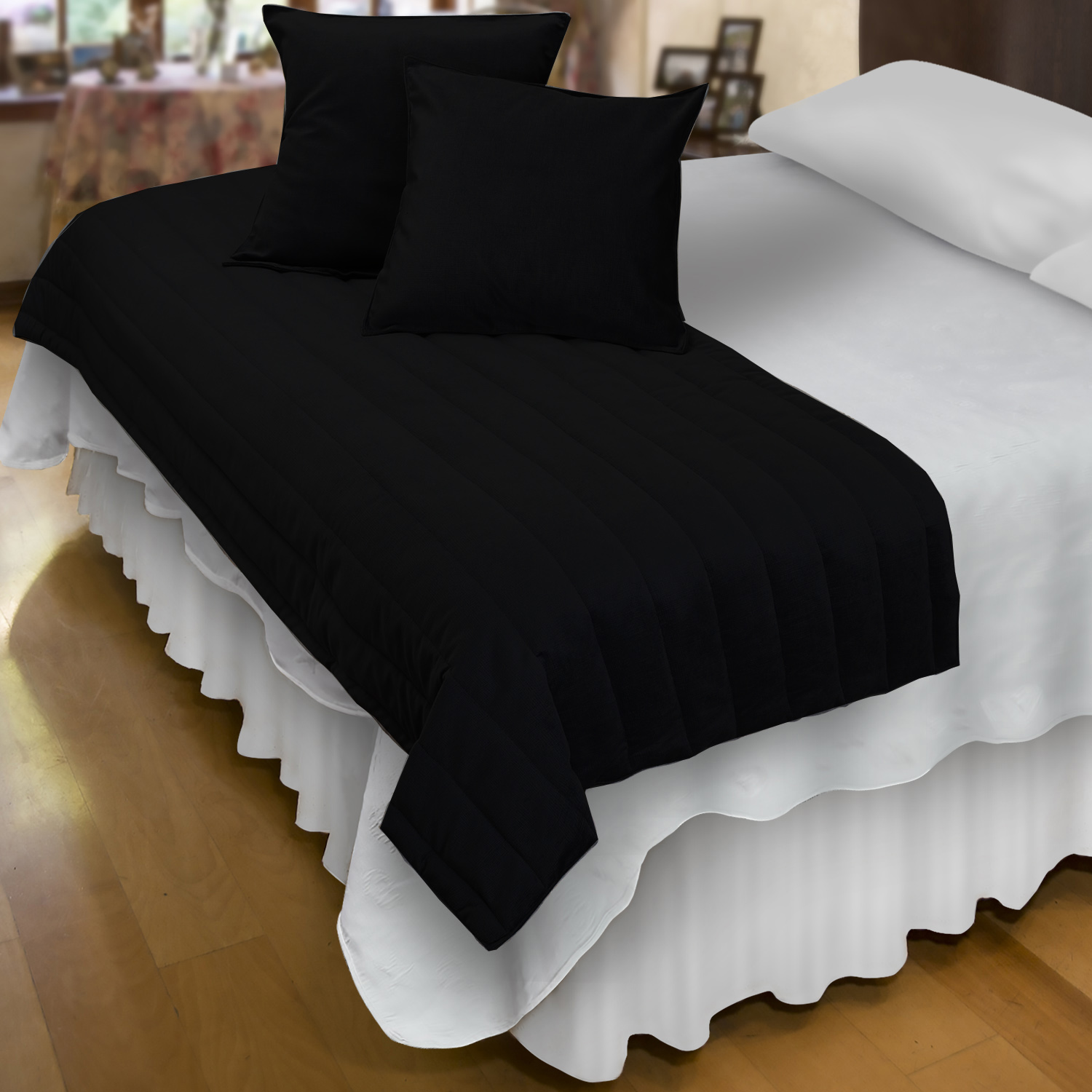 PIECERA MALLORCA FUNDAS VELVET BLACK REVERSIBLE 200 X 90 CM NEGRO - 4