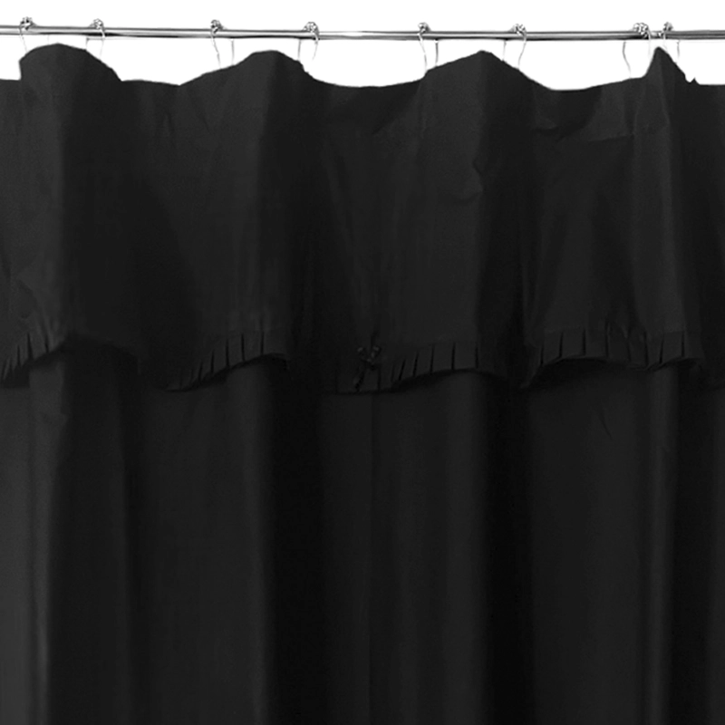 JUEGO CORTINA RECOGIDA PARA BAÑO LISA NEGRO - 2