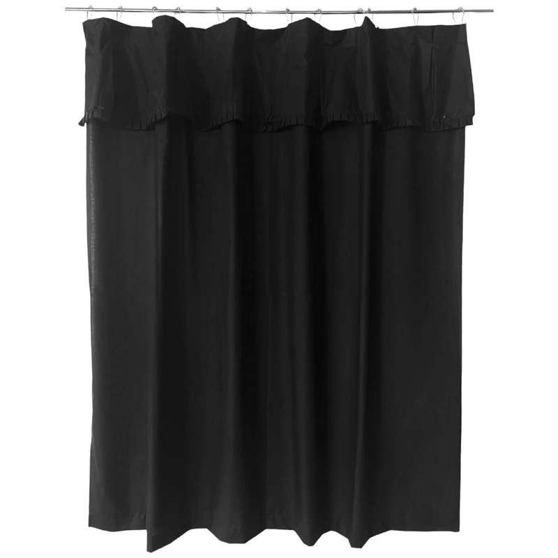 JUEGO CORTINA RECOGIDA PARA BAÑO LISA NEGRO - 4
