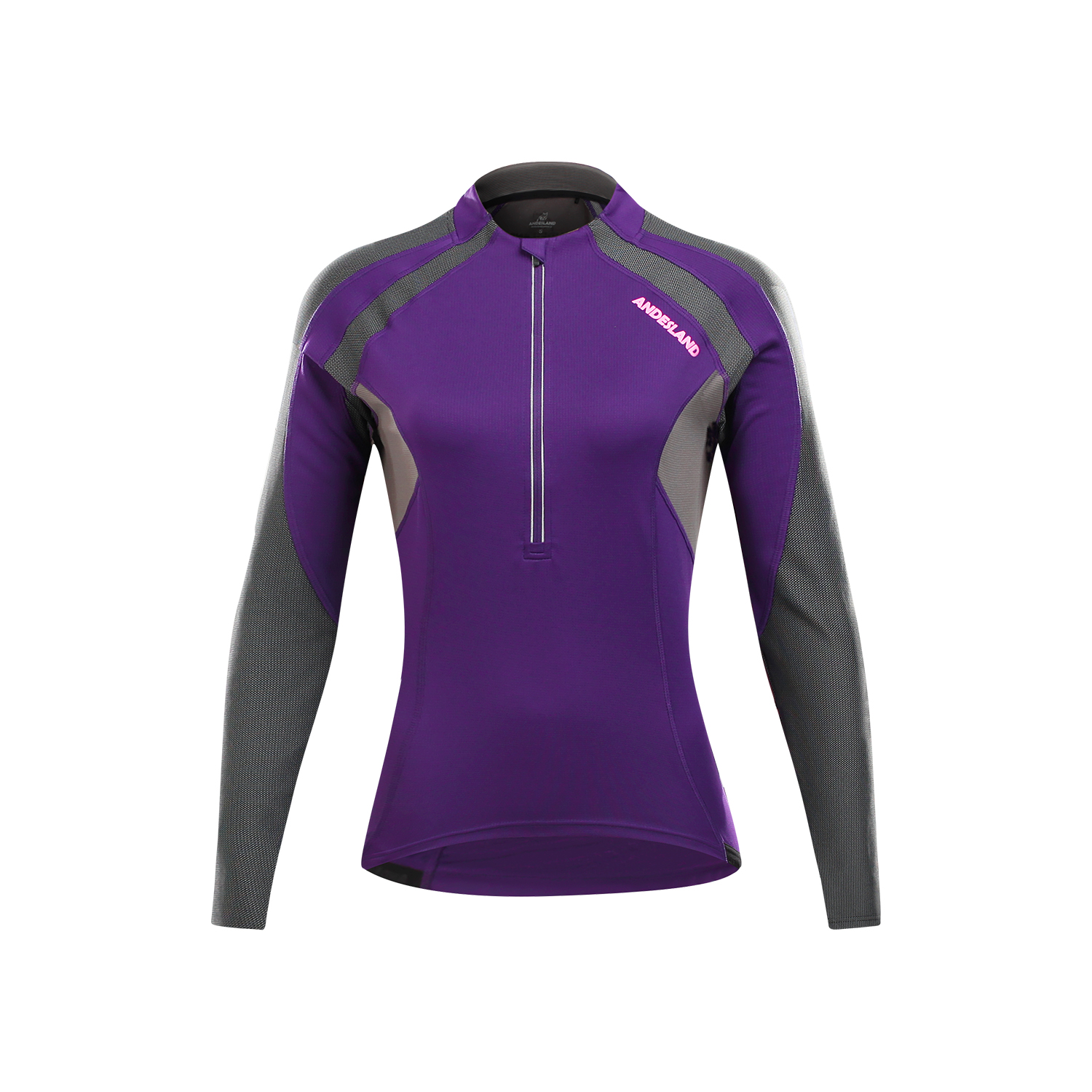 POLERA MANGA LARGA MUJER ANDESLAND TRICOTA LISA MEDIO CIERRE CICLISMO DEPORTIVO - 1