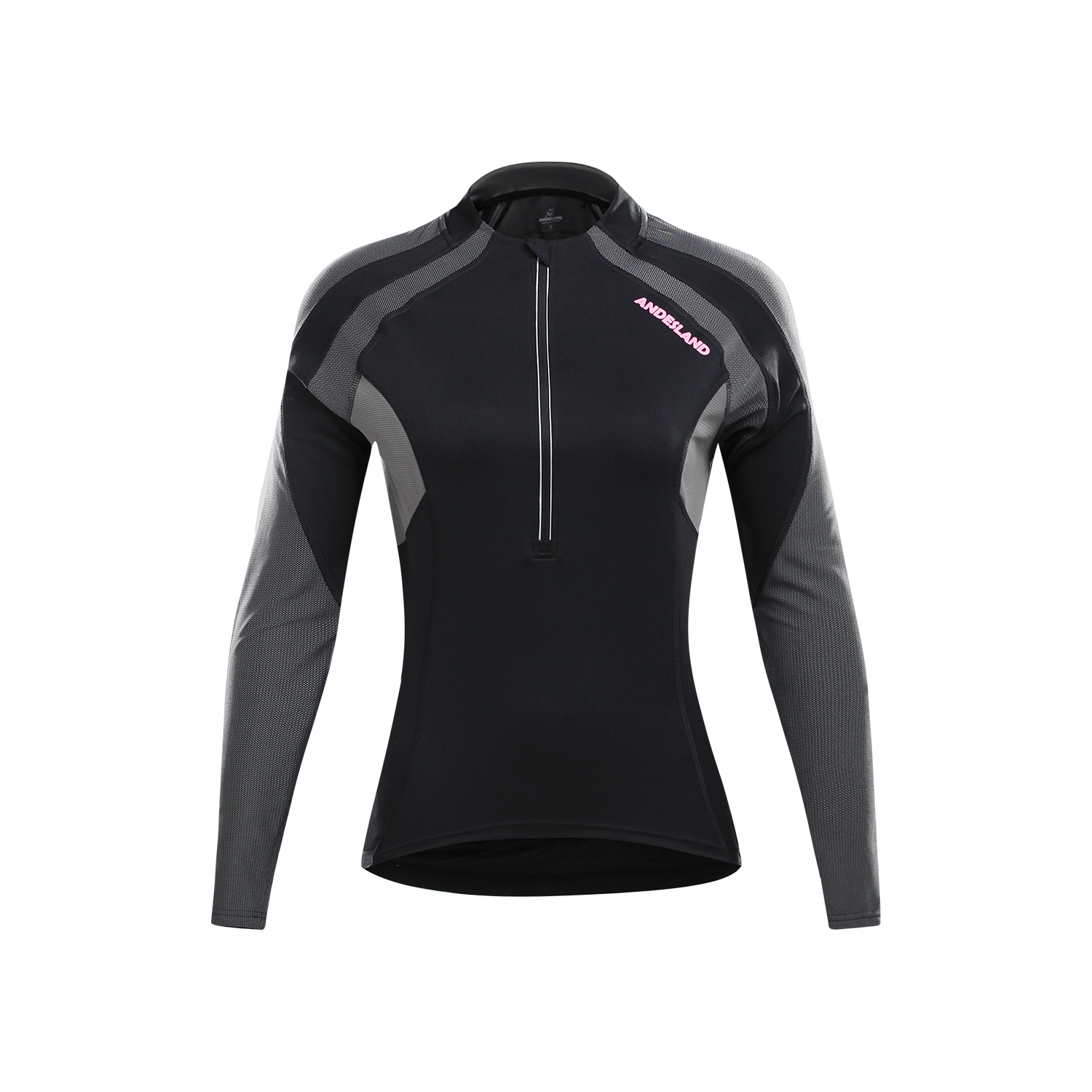 POLERA MANGA LARGA MUJER ANDESLAND TRICOTA LISA MEDIO CIERRE CICLISMO DEPORTIVO - 1