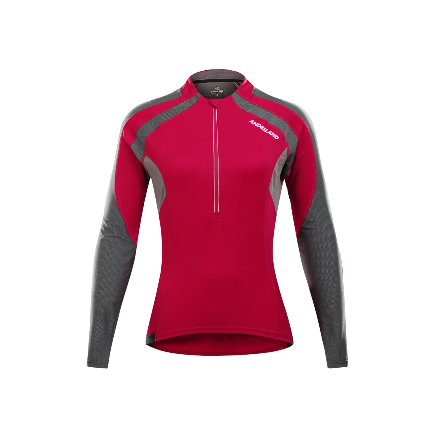POLERA MANGA LARGA MUJER ANDESLAND TRICOTA LISA MEDIO CIERRE CICLISMO DEPORTIVO - 1
