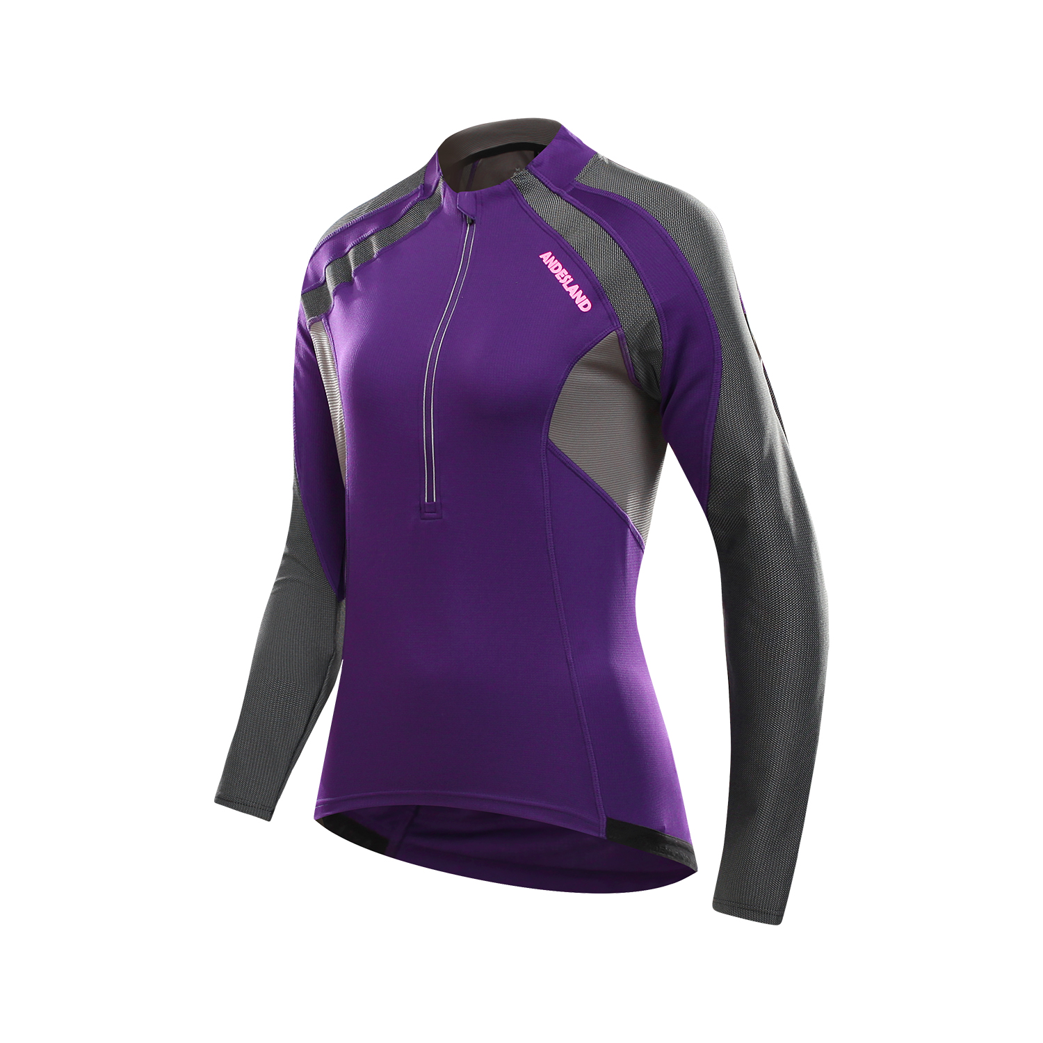 POLERA MANGA LARGA MUJER ANDESLAND TRICOTA LISA MEDIO CIERRE CICLISMO DEPORTIVO - 2