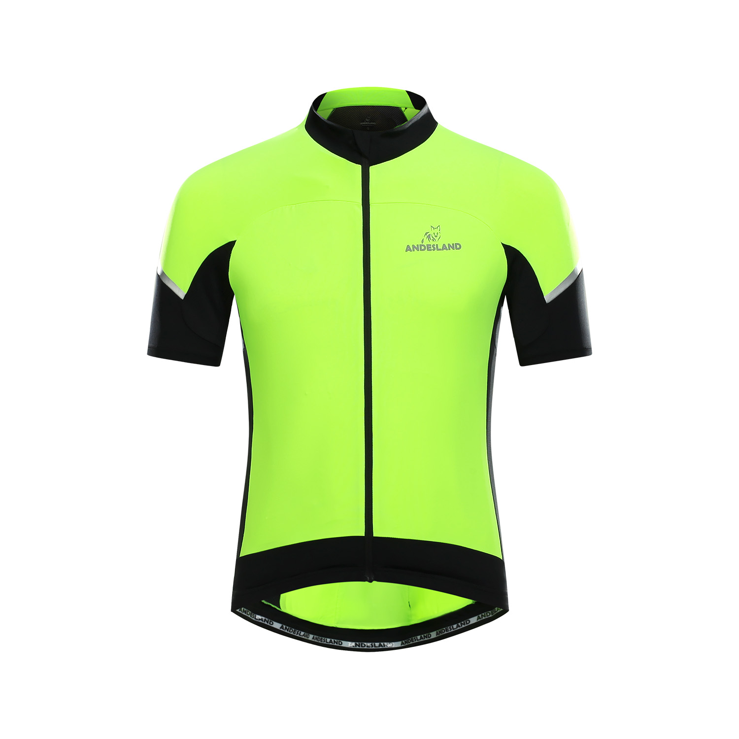 POLERA MANGA CORTA HOMBRE ANDESLAND NEGRO TRICOTA FLÚOR CIERRE COMPLETO CICLISMO DEPORTIVO - 1
