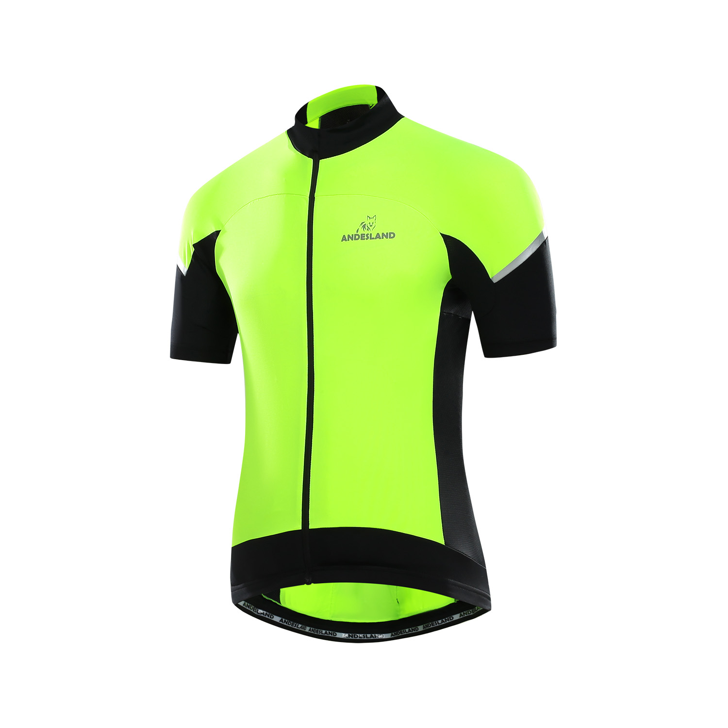 POLERA MANGA CORTA HOMBRE ANDESLAND NEGRO TRICOTA FLÚOR CIERRE COMPLETO CICLISMO DEPORTIVO - 2