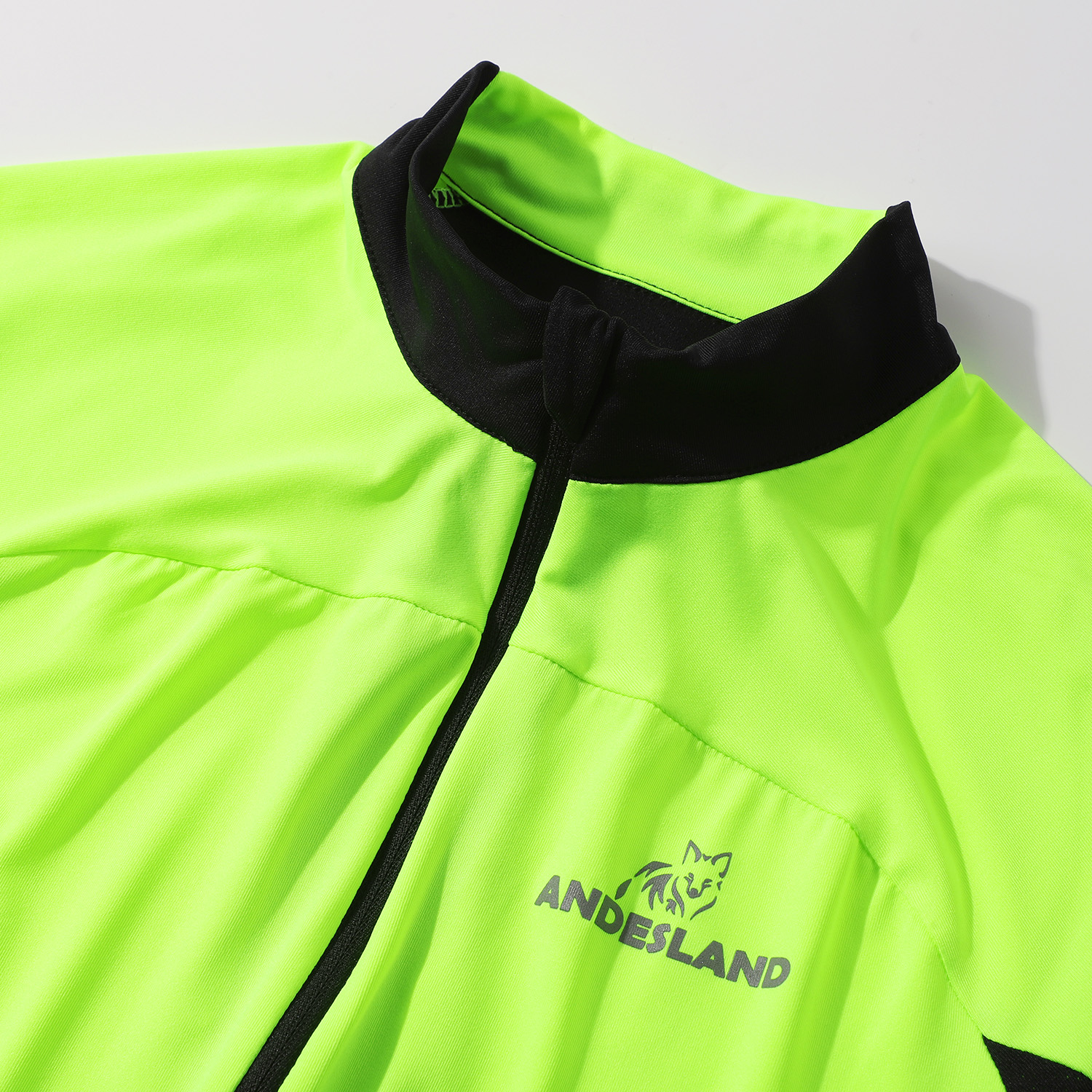 POLERA MANGA CORTA HOMBRE ANDESLAND NEGRO TRICOTA FLÚOR CIERRE COMPLETO CICLISMO DEPORTIVO - 4