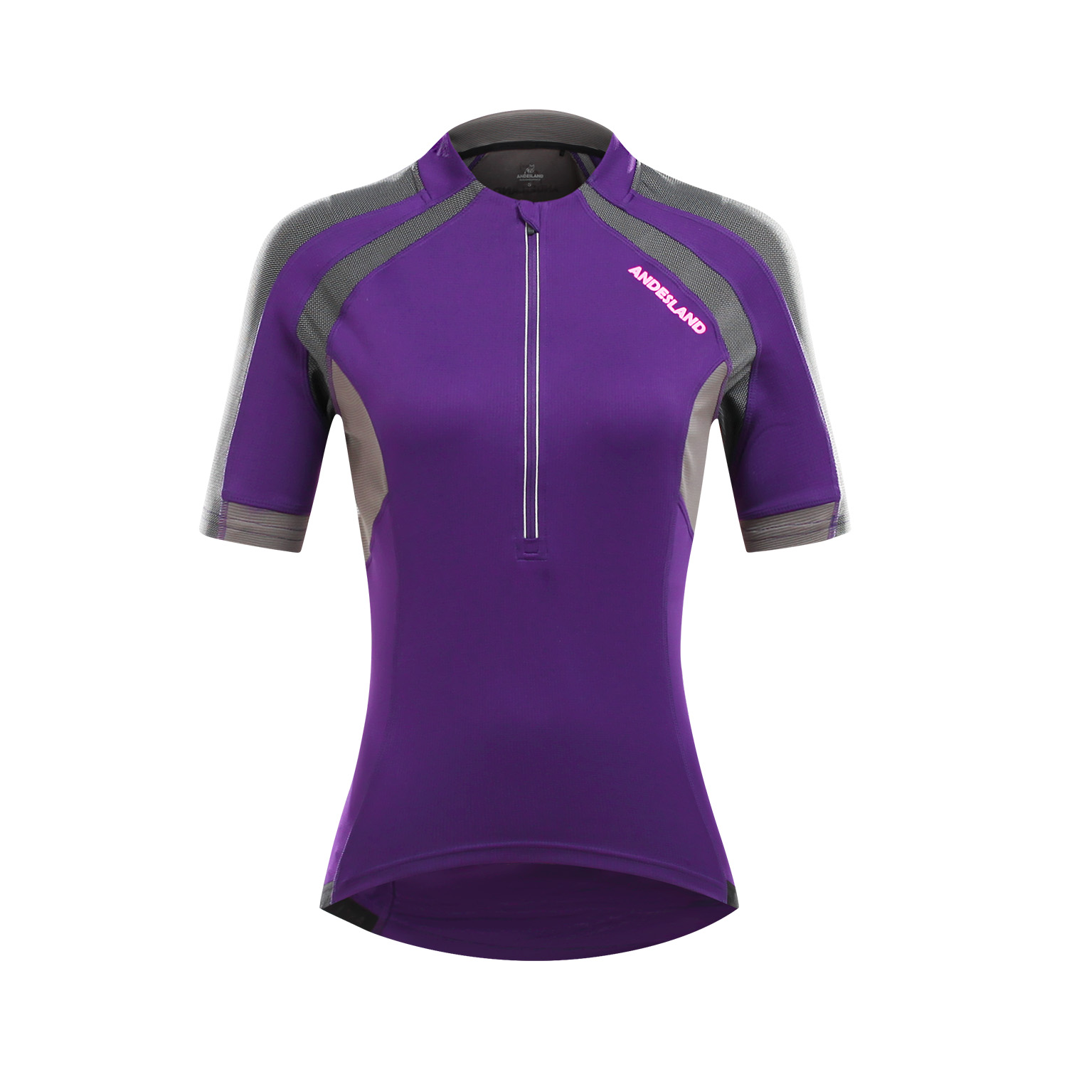 POLERA MANGA CORTA MUJER ANDESLAND TRICOTA LISA MEDIO CIERRE CICLISMO DEPORTIVO - 1