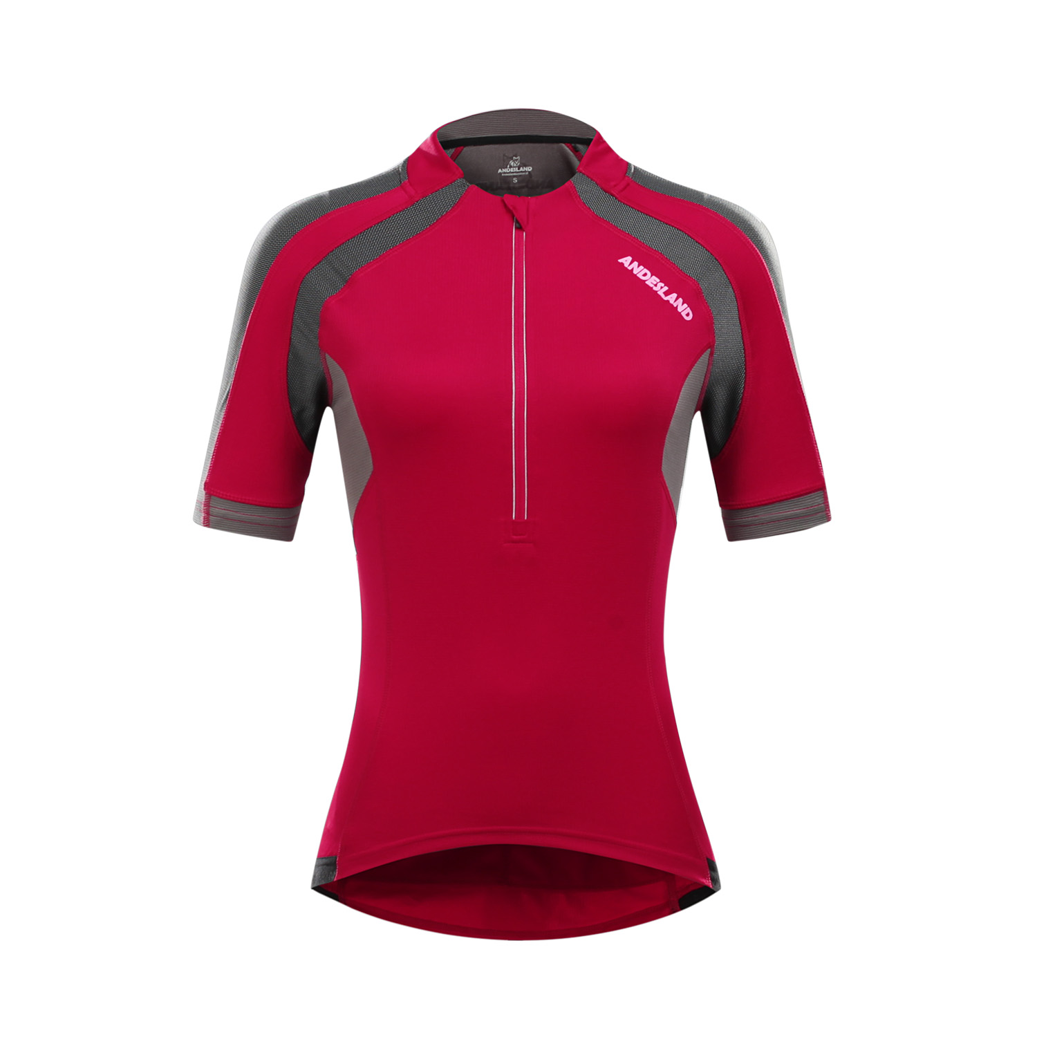 POLERA MANGA CORTA MUJER ANDESLAND TRICOTA LISA MEDIO CIERRE CICLISMO DEPORTIVO - 1