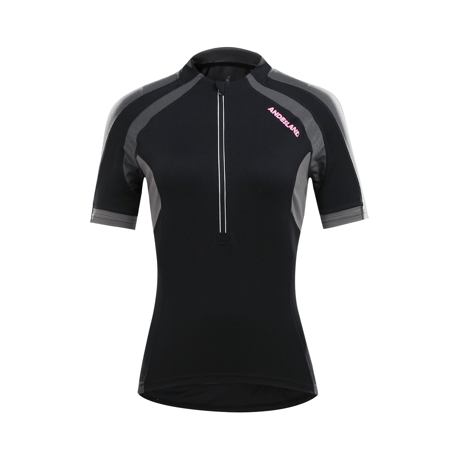 POLERA MANGA CORTA MUJER ANDESLAND TRICOTA LISA MEDIO CIERRE CICLISMO DEPORTIVO - 1