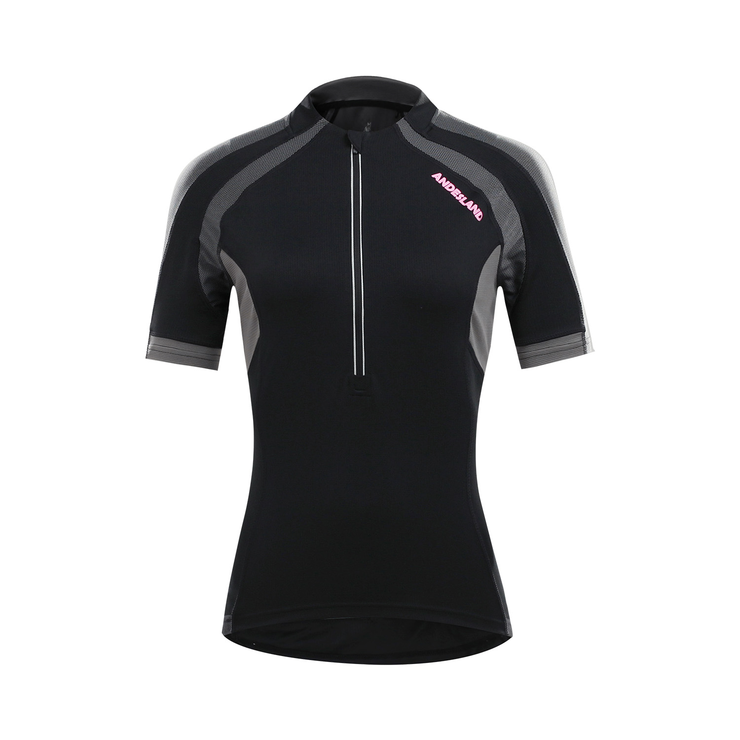 POLERA MANGA CORTA MUJER ANDESLAND TRICOTA LISA MEDIO CIERRE CICLISMO DEPORTIVO - 1