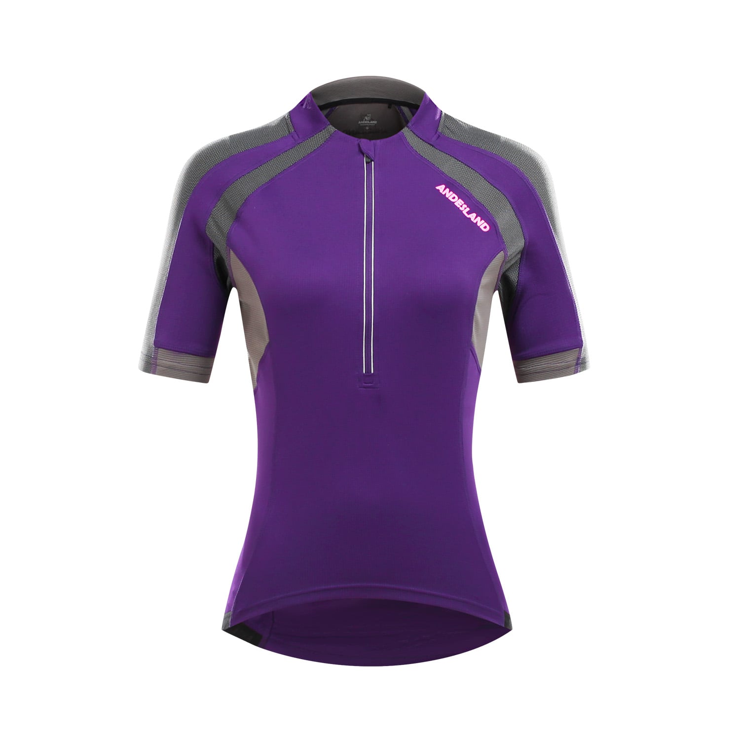 POLERA MANGA CORTA MUJER ANDESLAND TRICOTA LISA MEDIO CIERRE CICLISMO DEPORTIVO - 1
