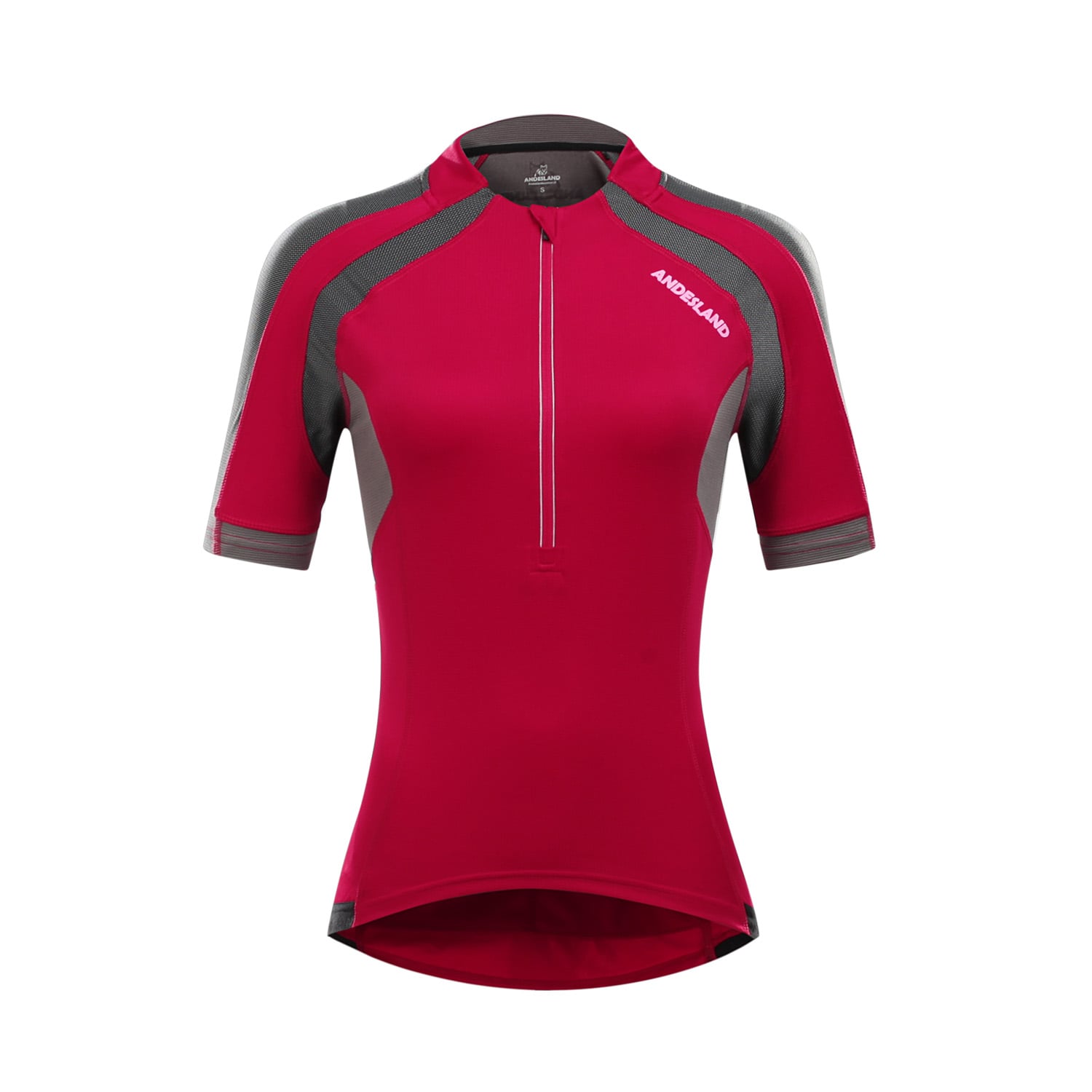POLERA MANGA CORTA MUJER ANDESLAND TRICOTA LISA MEDIO CIERRE CICLISMO DEPORTIVO - 1