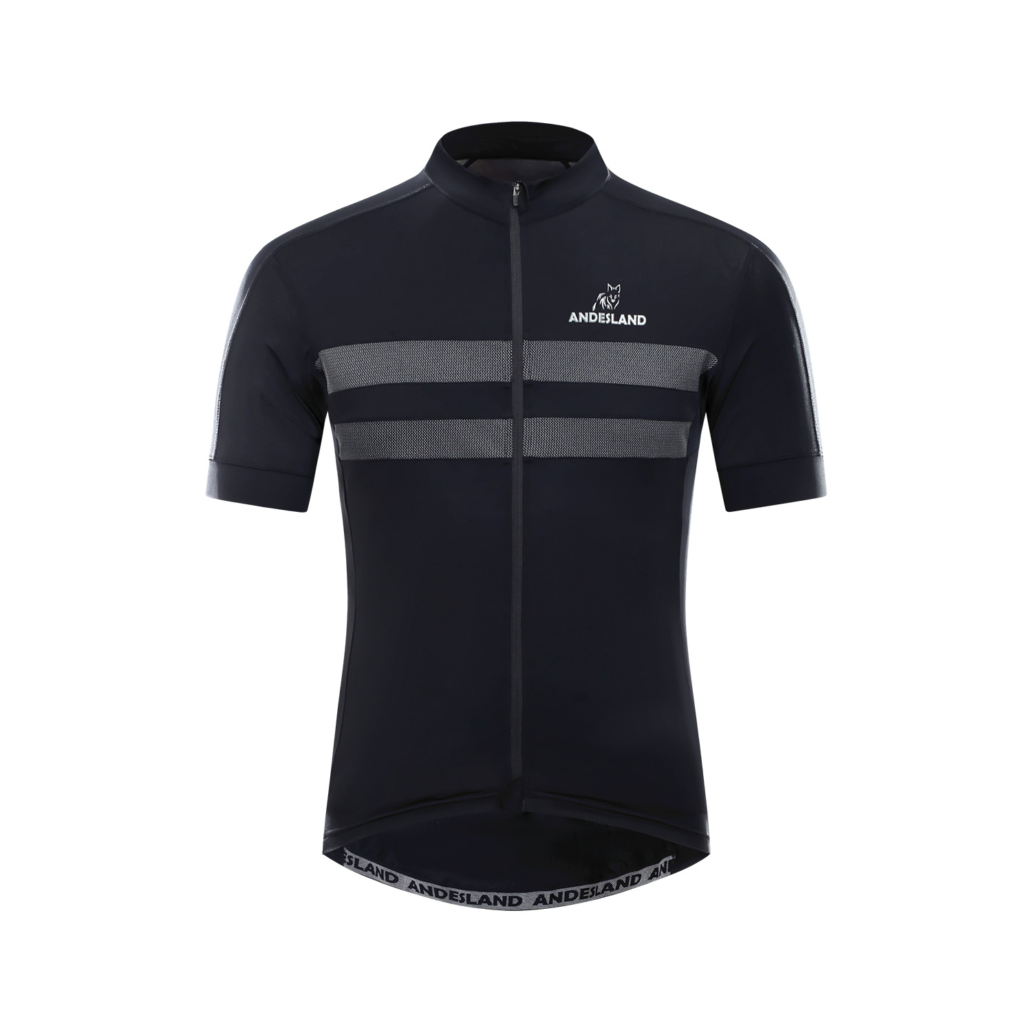 POLERA MANGA CORTA HOMBRE ANDESLAND NEGRO TRICOTA LÍNEAS REFLECTANTES CIERRE CICLISMO DEPORTIVO - 1