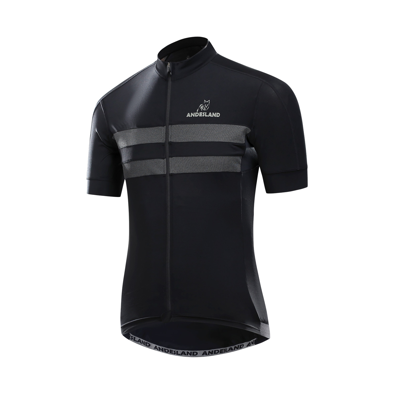 POLERA MANGA CORTA HOMBRE ANDESLAND NEGRO TRICOTA LÍNEAS REFLECTANTES CIERRE CICLISMO DEPORTIVO - 2