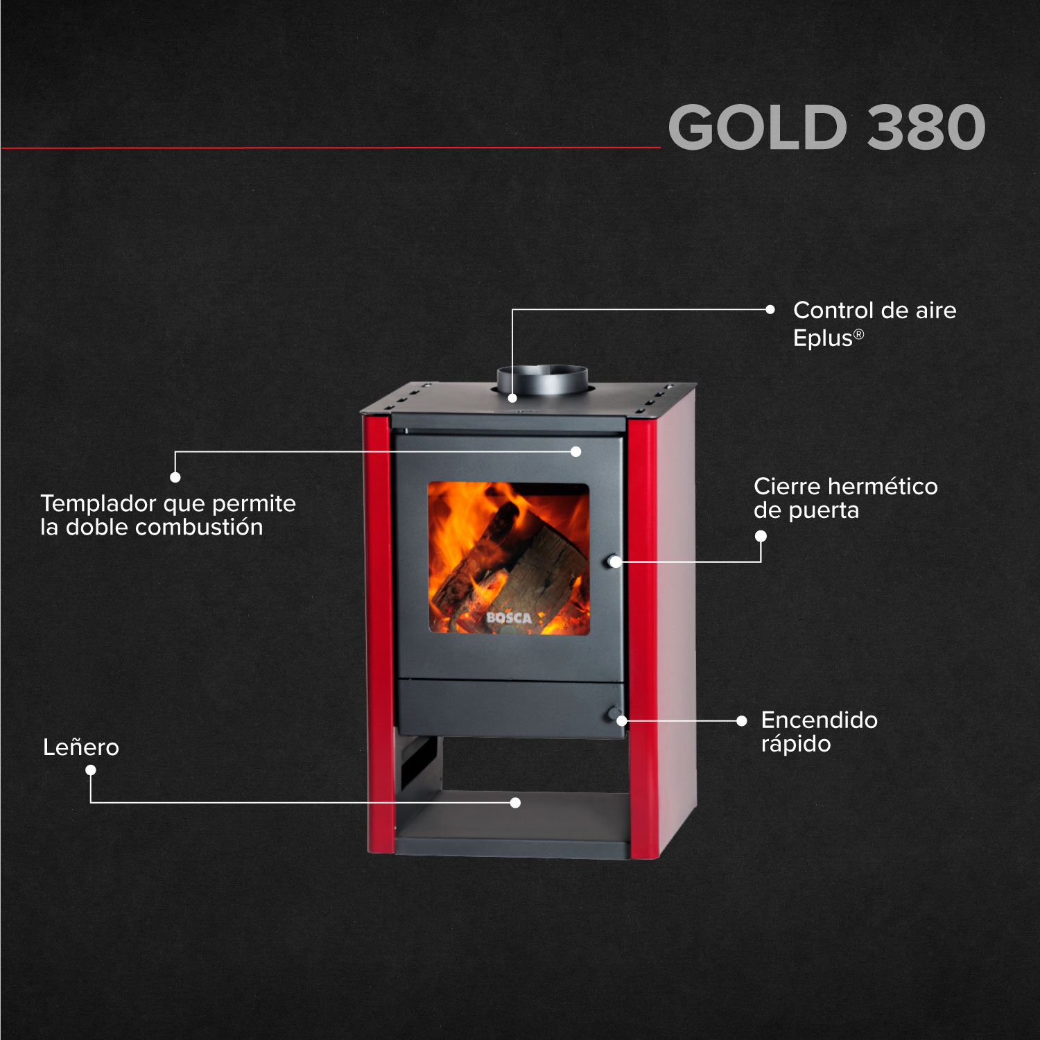 Estufa a leña Gold 380 Burdeo - 5