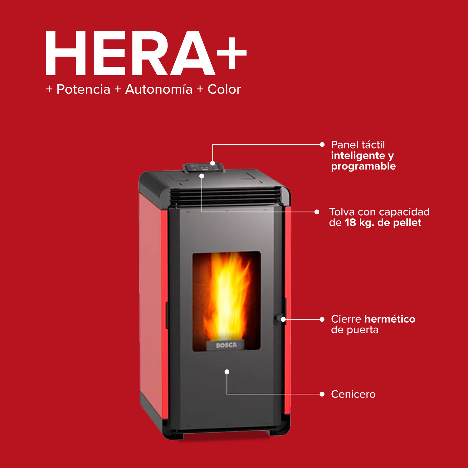 CALEFACTOR A PELLET HERA+ ROJO BOSCA - 5
