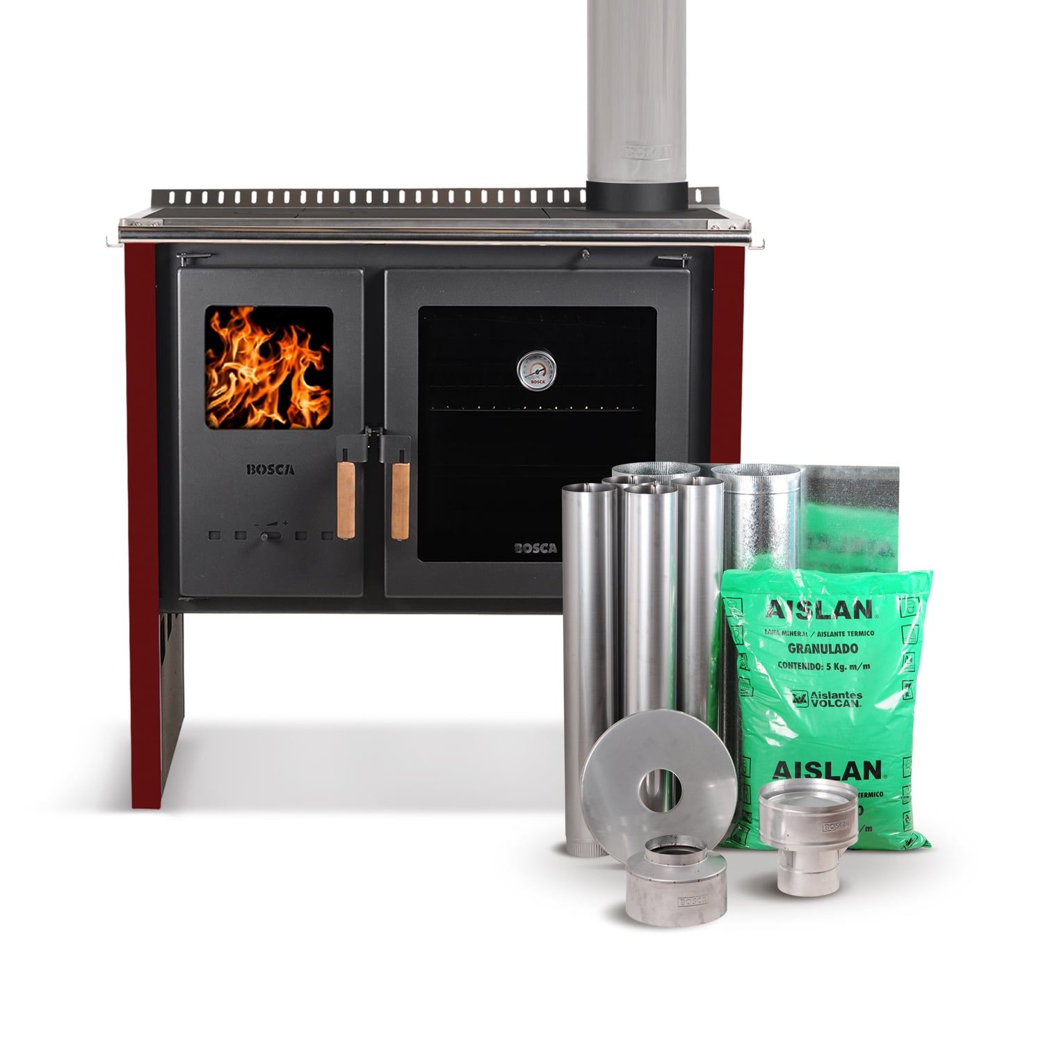 PACK COCINA A LEÑA BOSCA HESTIA 90 BURDEO + KIT BASE