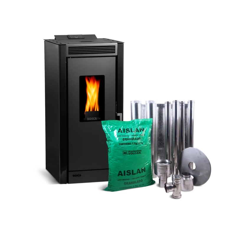 BOSCA PACK CALEFACTOR A PELLET BLACK VISION NEGRO + KIT INSTALACION INTERIOR