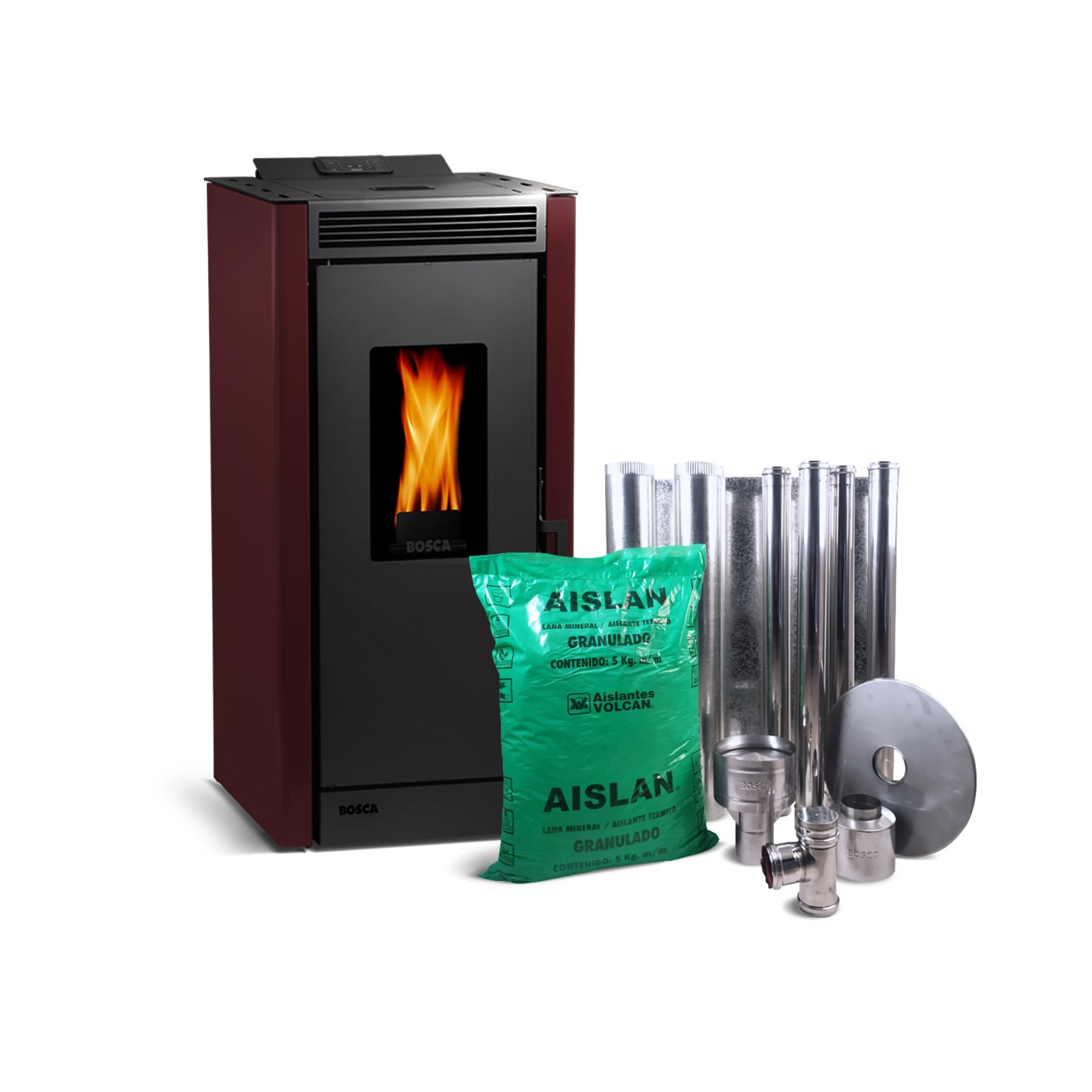 PACK CALEFACTOR A PELLET BLACK VISION BURDEO + KIT PELLET INTERIOR