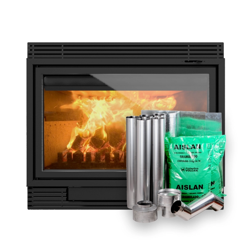 PACK CALEFACTOR BOSCA A LEÑA CHIMENEA 1100 30 KW + KIT INSTALACION CHIMENEA 6'X 4MTS - 2