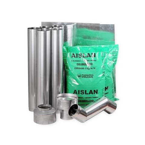 PACK CALEFACTOR BOSCA A LEÑA CHIMENEA 1100 30 KW + KIT INSTALACION CHIMENEA 6'X 4MTS - 5