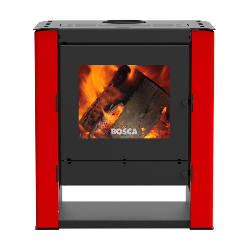 PACK CALEFACTOR A LEÑA GOLD 500 ROJO BLACK VISION + KIT DE INSTALACION - 4