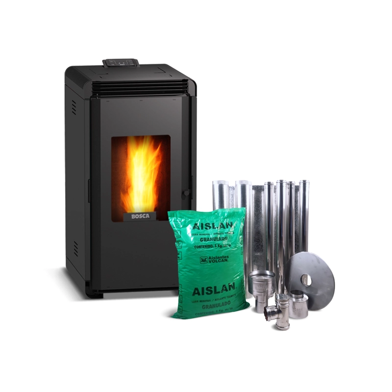 PACK ESTUFA A PELLET HERA + CHARCOAL + KIT DE INSTALACION INTERIOR - 1