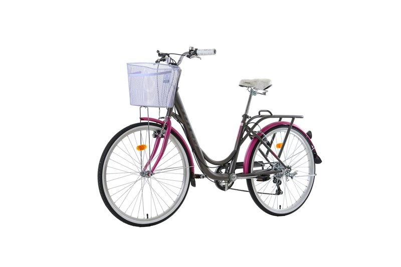 BICICLETA TOTEM ARO 26 CITY DAMA GRIS CON FUCSIA - 5