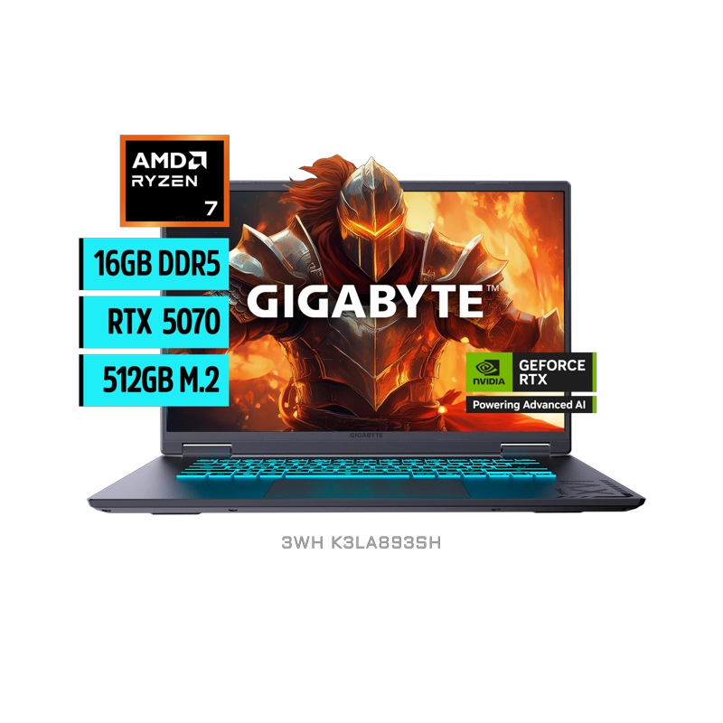 NOTEBOOK GIGABYTE GAMING A16 3WH, 16' IPS 165HZ, RTX 5070, RYZEN 7 260, RAM 16GB, 512GB SSD, W11H - 1