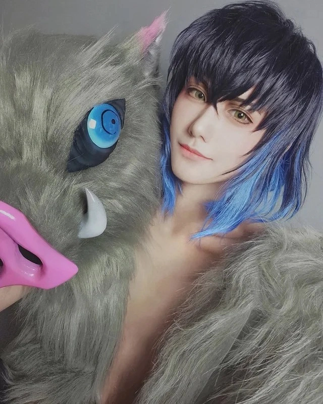 PELUCA SINTÉTICA COSPLAY INOSUKE HASHIRAMA KIMETSU NO YAIBA AZUL - 3