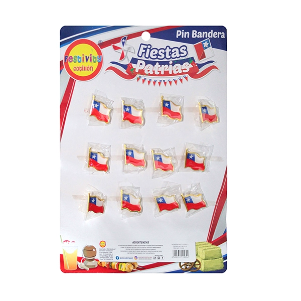 PACK 12 PIOCHA, PIN, BANDERA CHILENA METALICA, BOTON, CHILE - 1