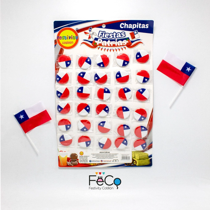 PACK 30 PIN CHAPITAS BANDERA DE CHILE FIESTAS PATRIAS - 1