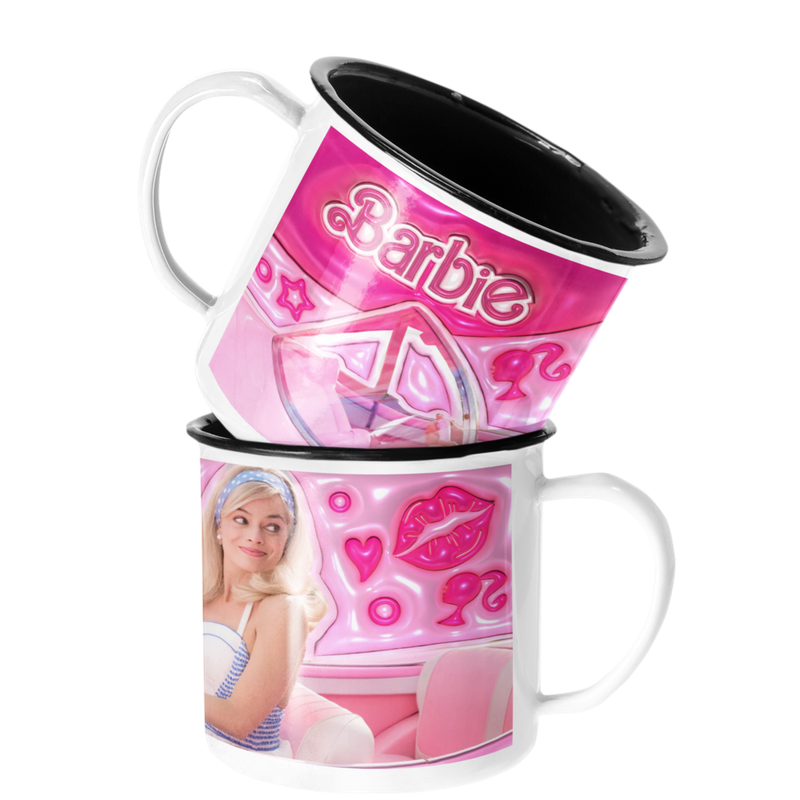 TAZA ENLOZADA LECHERA BARBIE MANEJANDO PELICULA CORAZONES - 1