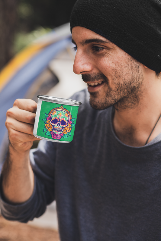 TAZA ENLOZADA CATRINA ESQUELETO VERDE FLORES ESQUELETO - 2