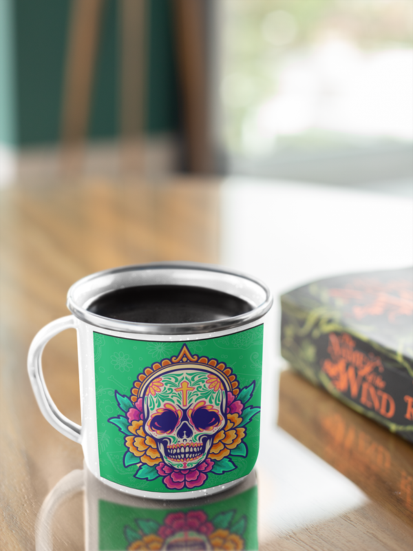 TAZA ENLOZADA CATRINA ESQUELETO VERDE FLORES ESQUELETO - 3