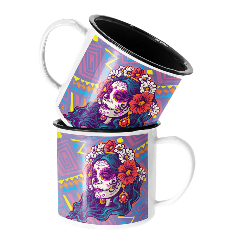 TAZA ENLOZADA CATRINA MUJER FLOREADA ESQUELETO - 1