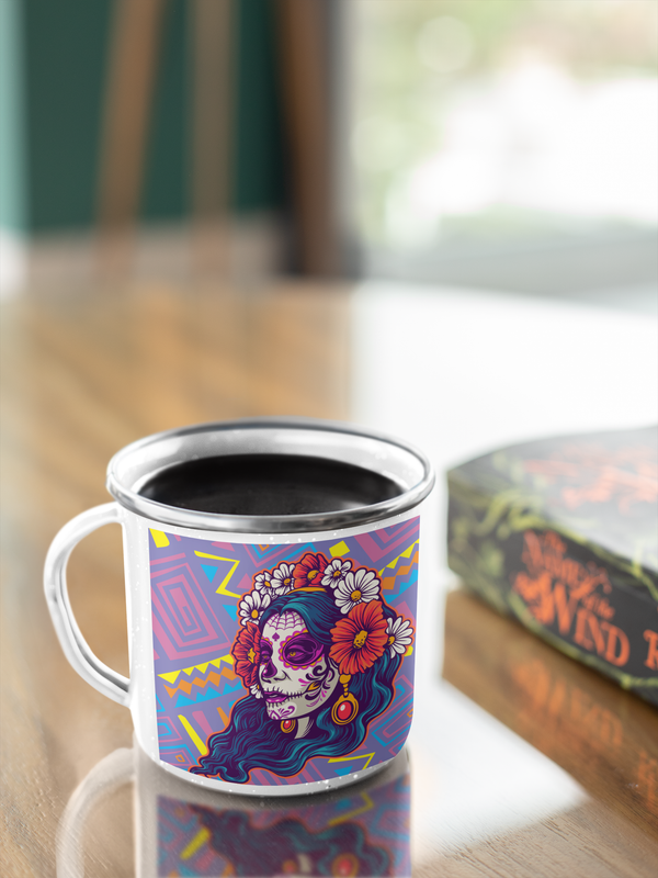 TAZA ENLOZADA CATRINA MUJER FLOREADA ESQUELETO - 4