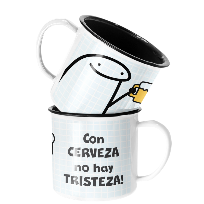 TAZA ENLOZADA LECHERA CON CERVEZA NO HAY TRISTEZA REGALO - 1