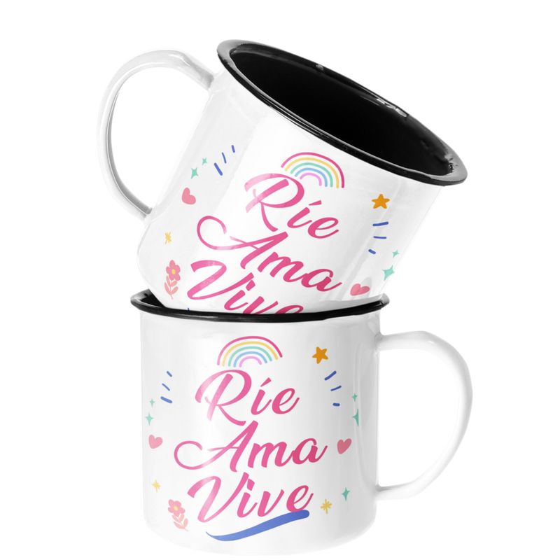 TAZA ENLOZADA LECHERA RIE, AMA Y VIVE FRASE MOTIVACION - 1